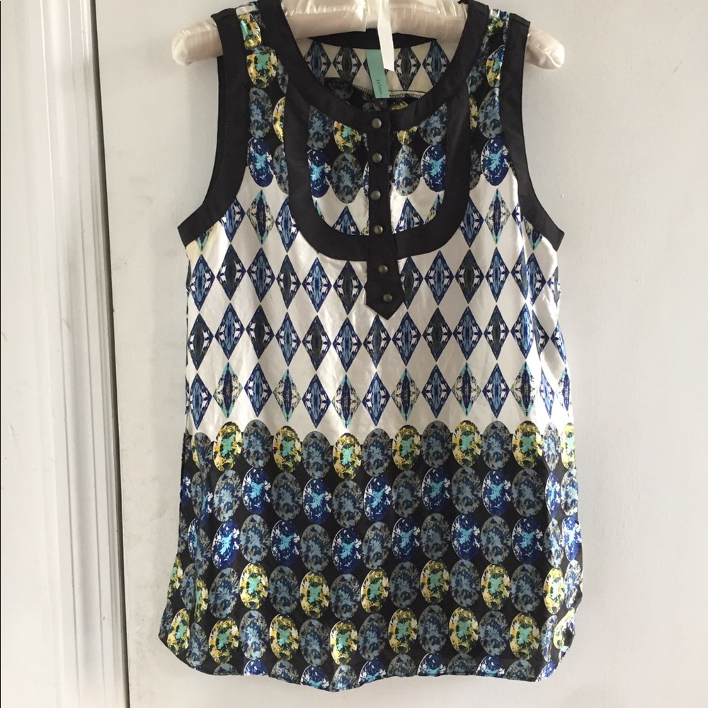 Jaloux Sz. M jewel patterned silk no sleeve blouse